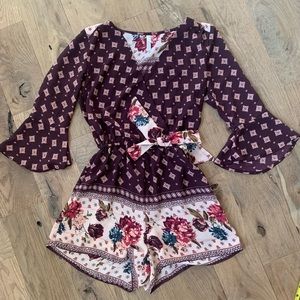 Maroon Printed Romper
